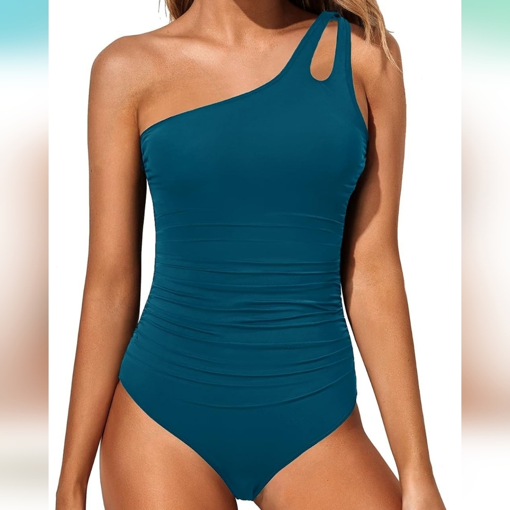 HOLIPICK One Shoulder Tummy Control Swimsuit